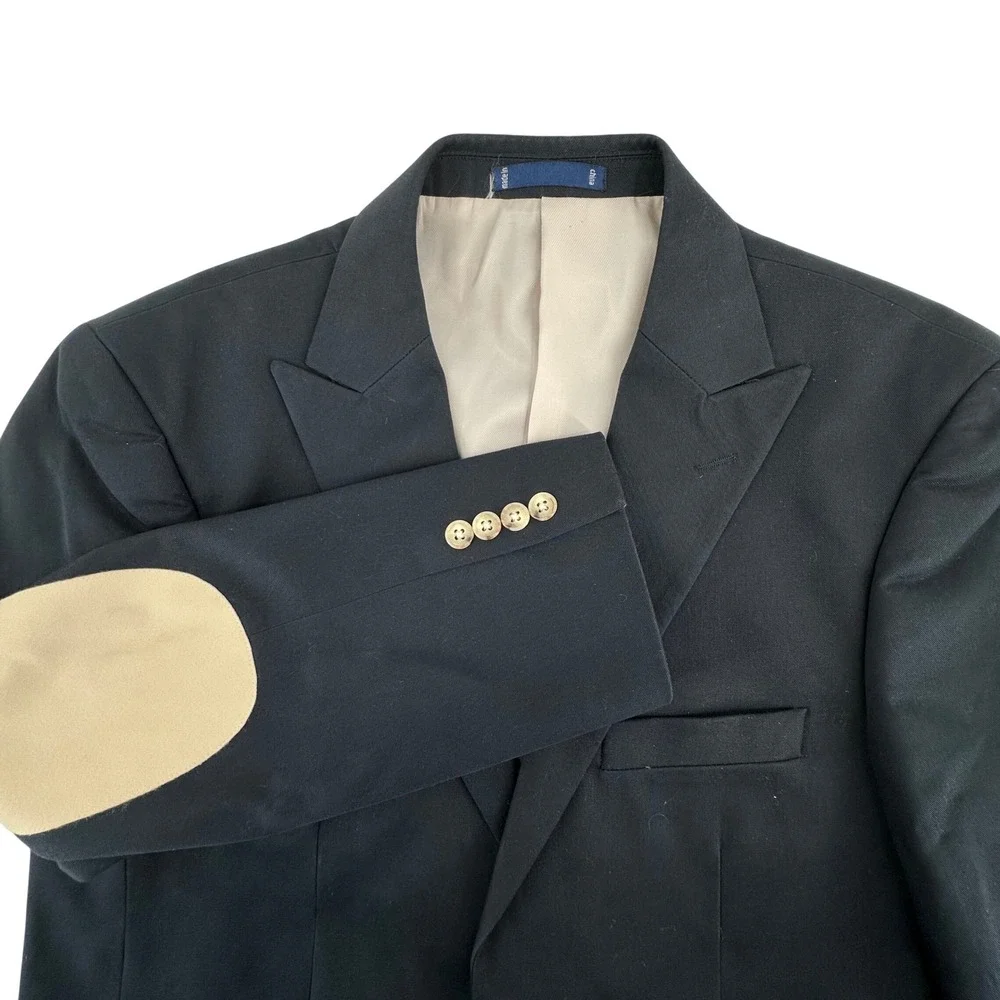 Paul Fredrick‎ Blazer Mens 40S Navy Blue Cotton Suede Elbow Patches Academia